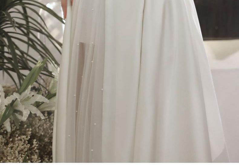 Off-Shoulder Mesh Panel A-Line Wedding Gown