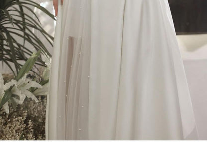 Off-Shoulder Mesh Panel A-Line Wedding Gown