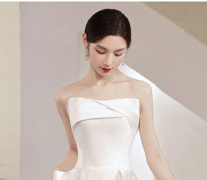 Off-Shoulder Mesh Panel A-Line Wedding Gown