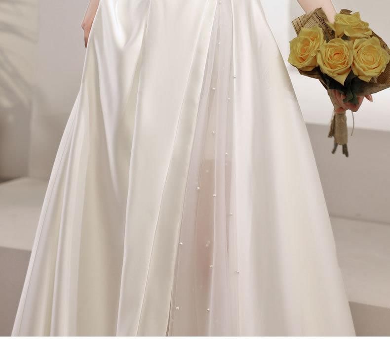 Off-Shoulder Mesh Panel A-Line Wedding Gown