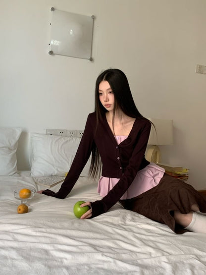 Mock Two-Piece V-Neck Cardigan / High Waist Mermaid Skirt