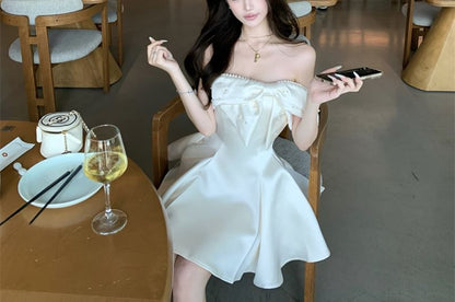 Strapless Faux Pearl Detail Mini Cocktail Dress