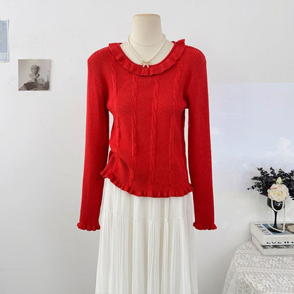 Ruffle-Trim Long-Sleeve Knit Pullover