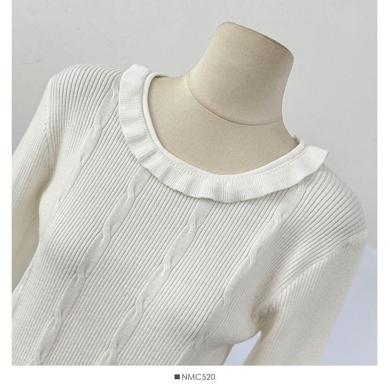 Ruffle-Trim Long-Sleeve Knit Pullover