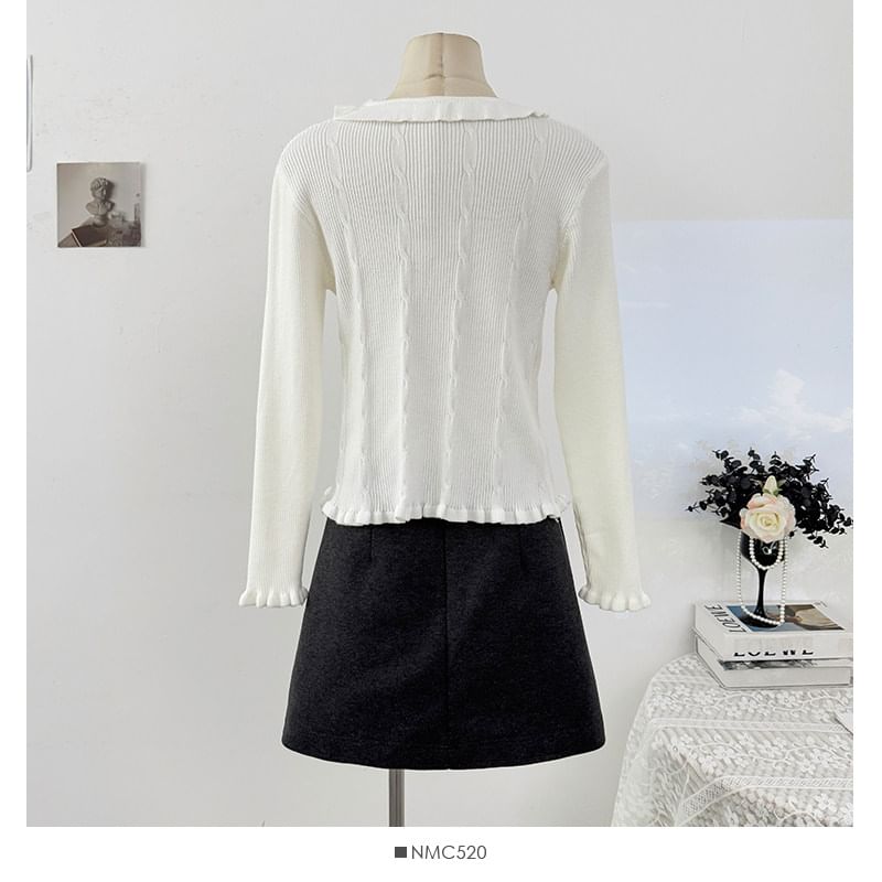 Ruffle-Trim Long-Sleeve Knit Pullover