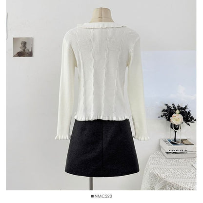 Ruffle-Trim Long-Sleeve Knit Pullover
