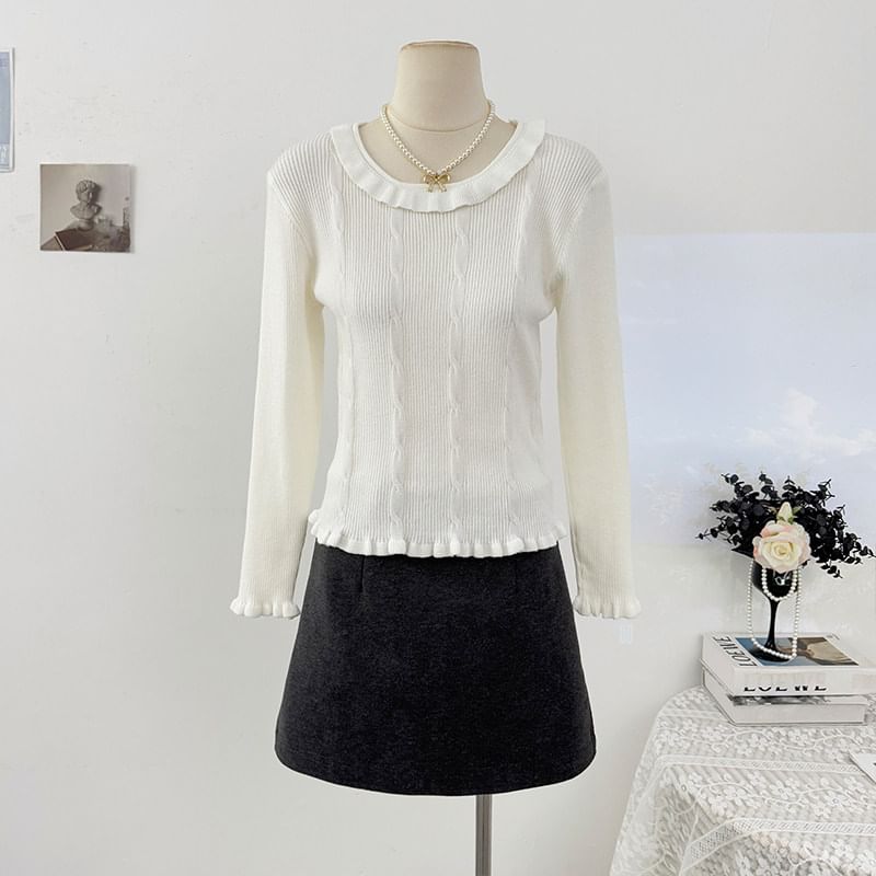 Ruffle-Trim Long-Sleeve Knit Pullover