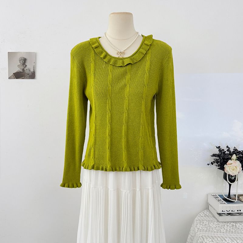 Ruffle-Trim Long-Sleeve Knit Pullover