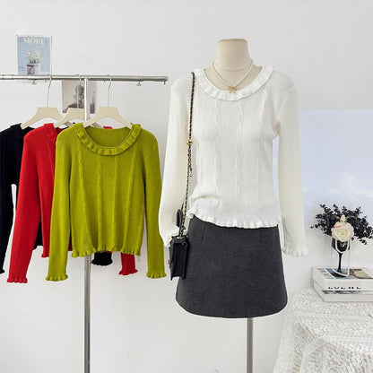 Ruffle-Trim Long-Sleeve Knit Pullover