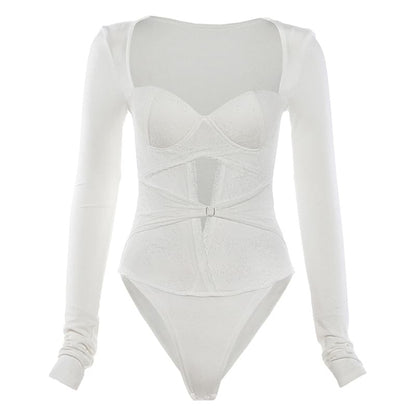 Long Sleeve Lace Trim Cutout Bodysuit
