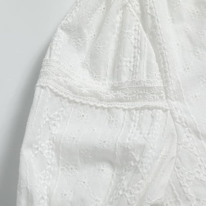 Elbow-Sleeve V-Neck Lace Trim Crop Blouse