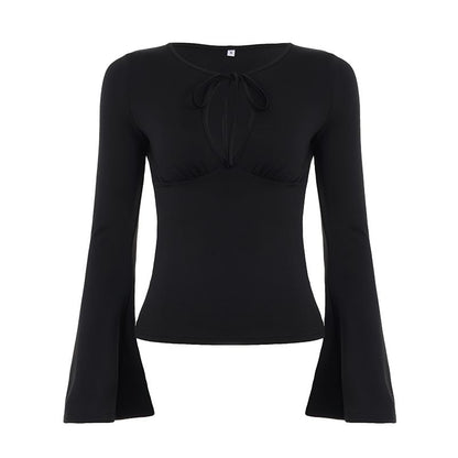 Keyhole Tie-Neck Bell-Sleeve Top