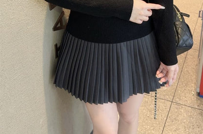 Ribbed Knit Mock Neck Lace Sweater