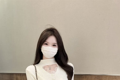 Ribbed Knit Mock Neck Lace Sweater