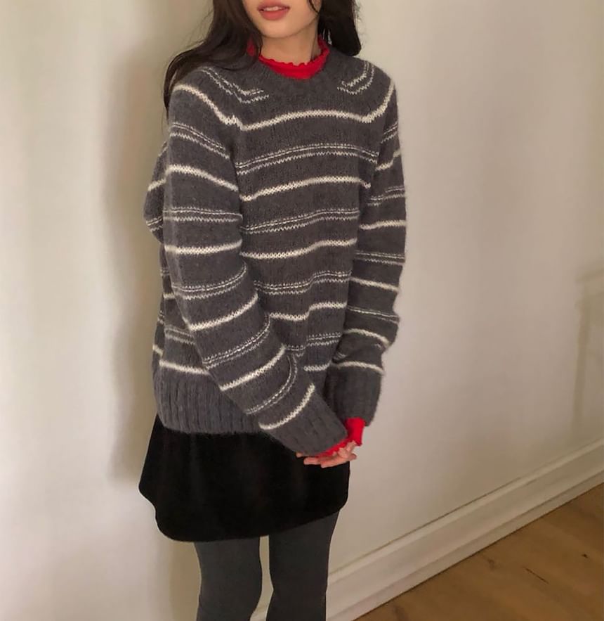 Striped Crewneck Knit Sweater