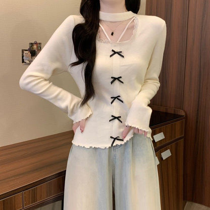 Extended Sleeve Square Neck Lace Trim Plain Blouse