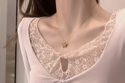 V-Neck Lace Crop Top with Twisted Cutout