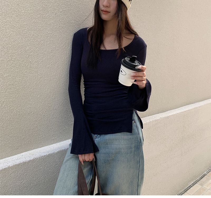 Scoop-Neck Long-Sleeve Solid Tee