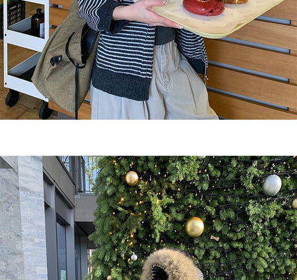 Striped Zip Hoodie in Faux Fur