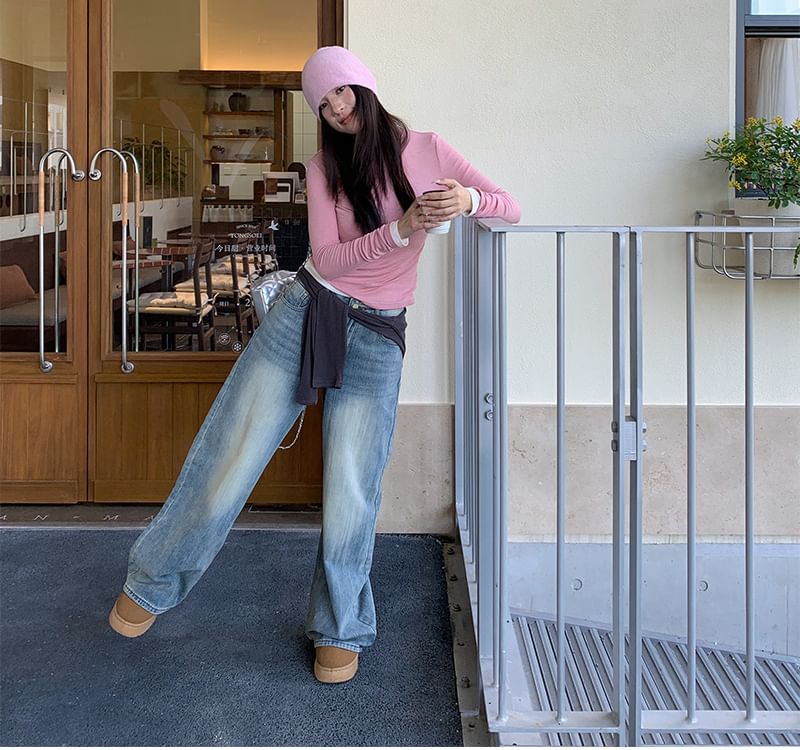 Crewneck Long-Sleeve Solid T-Shirt