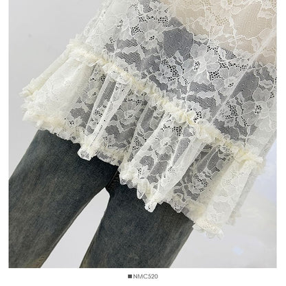 Scoop Neck See-Through Lace Tank