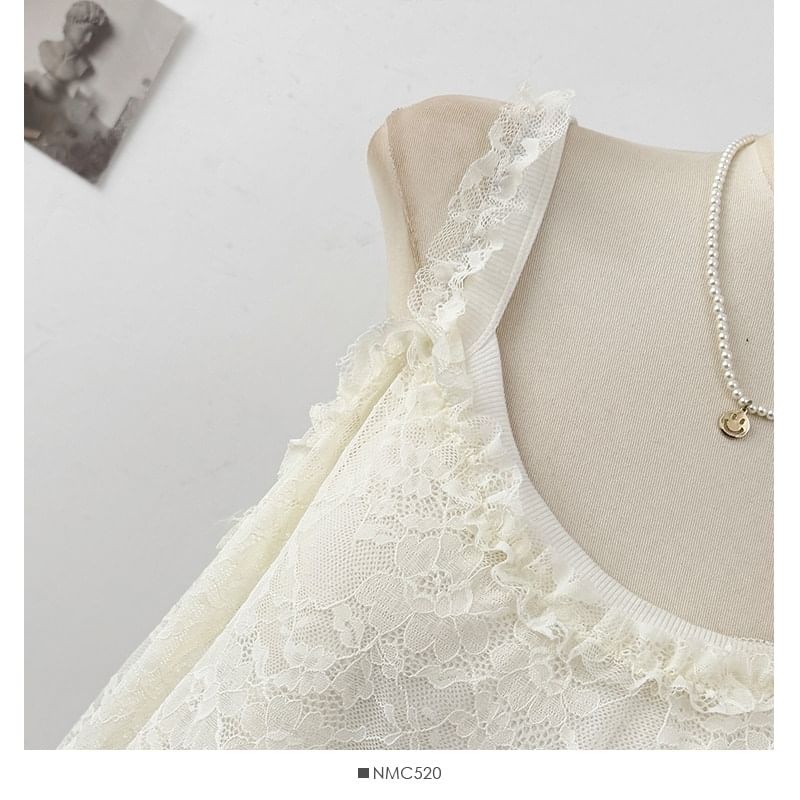 Scoop Neck See-Through Lace Tank