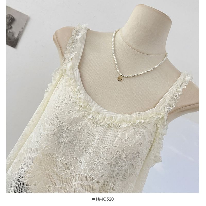 Scoop Neck See-Through Lace Tank