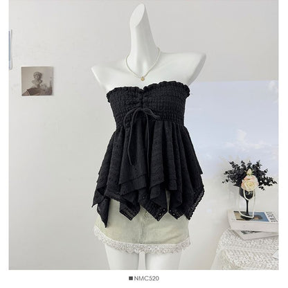 Smocked Asymmetric Flow Tube Top