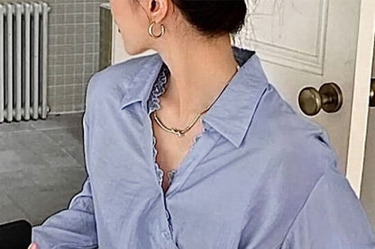 V-Neck Long Sleeve Lace-Trim Wrap Blouse