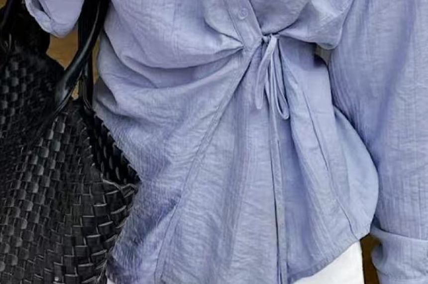 V-Neck Long Sleeve Lace-Trim Wrap Blouse