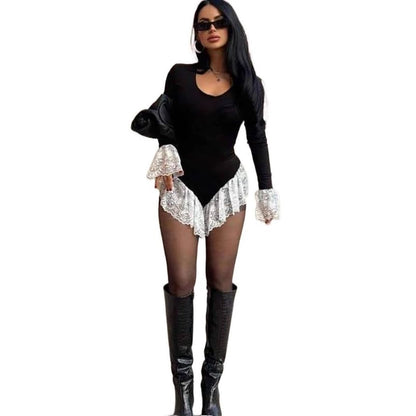 Bell Sleeve Ruffle Lace Bodysuit Top