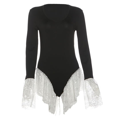 Bell Sleeve Ruffle Lace Bodysuit Top