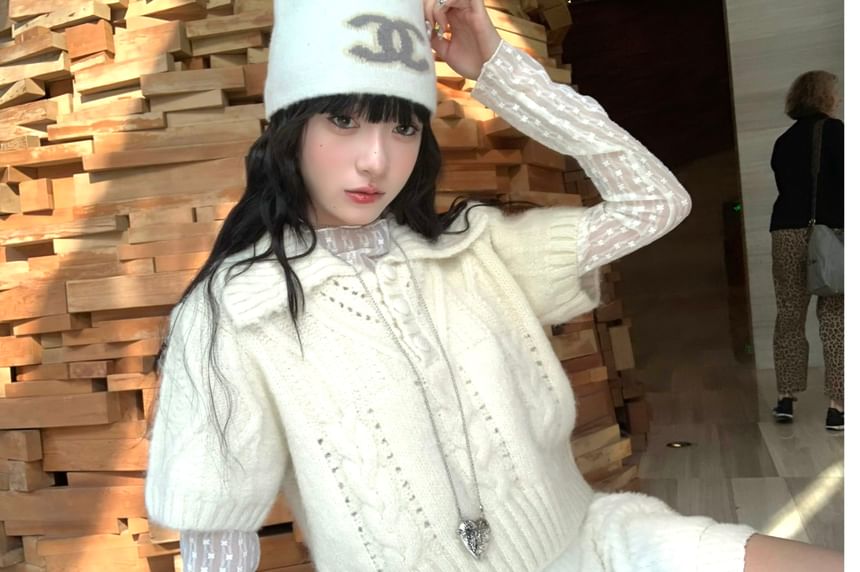 Extended Sleeve Mock Neck Lace Top / Short Sleeve Polo Sweater