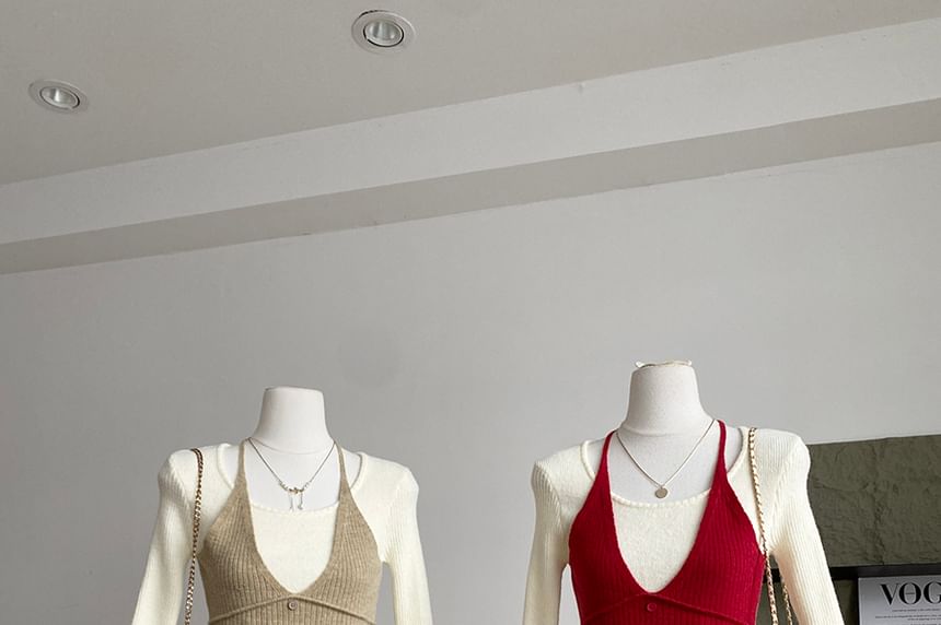 Mock Two-Piece Knit Top with Long Sleeves