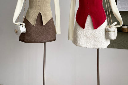 Mock Two-Piece Knit Top with Long Sleeves