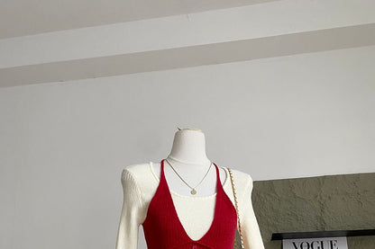 Mock Two-Piece Knit Top with Long Sleeves