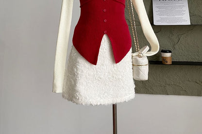 Mock Two-Piece Knit Top with Long Sleeves