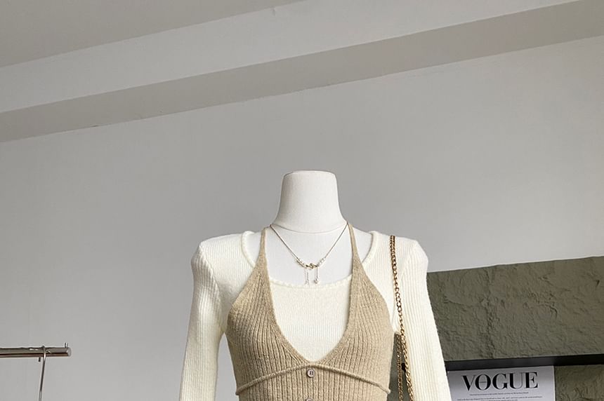 Mock Two-Piece Knit Top with Long Sleeves