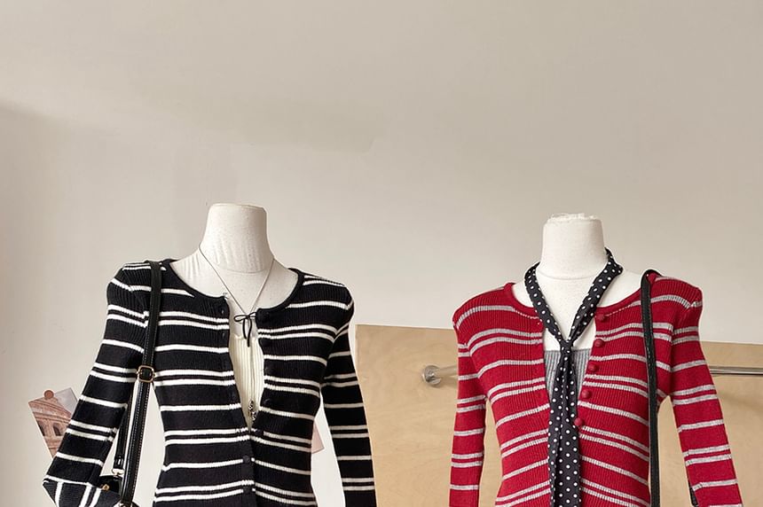 Striped Mock Two-Piece Crewneck Knit Top