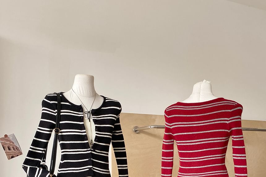 Striped Mock Two-Piece Crewneck Knit Top
