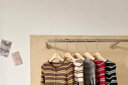 Striped Mock Two-Piece Crewneck Knit Top