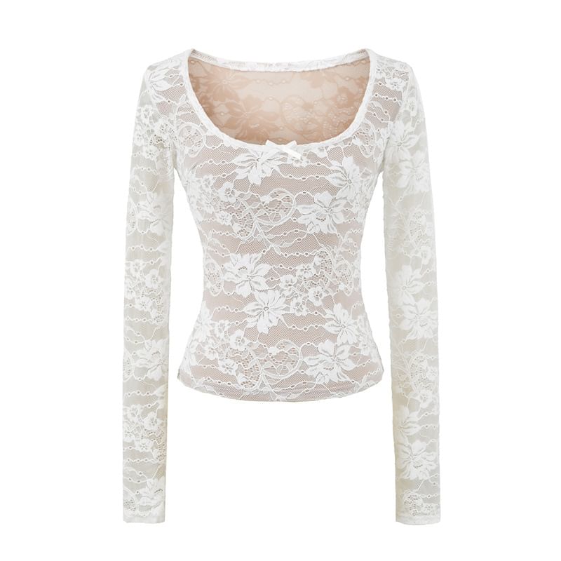 Slim Fit Scoop Neck Lace Crop Top