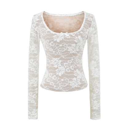 Slim Fit Scoop Neck Lace Crop Top