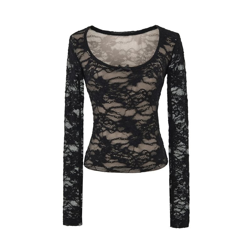 Slim Fit Scoop Neck Lace Crop Top