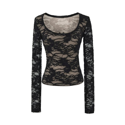 Slim Fit Scoop Neck Lace Crop Top