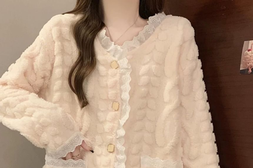 Lace Trim Pajama Set: Top and Pants