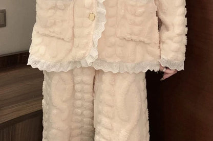 Lace Trim Pajama Set: Top and Pants