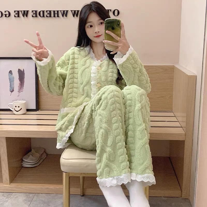 Lace Trim Pajama Set: Top and Pants