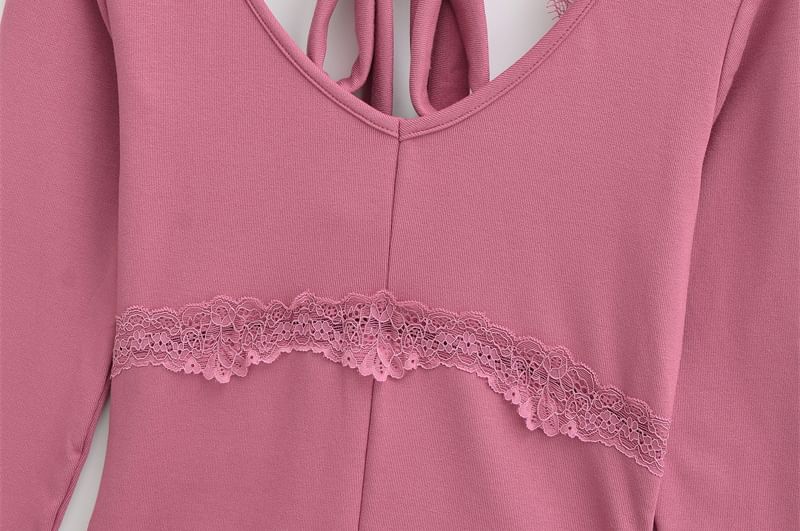 Halter Neck Lace Crop Top with Open Back