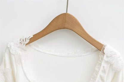 Frill Trim Scoop Neck Lace Crop T-Shirt